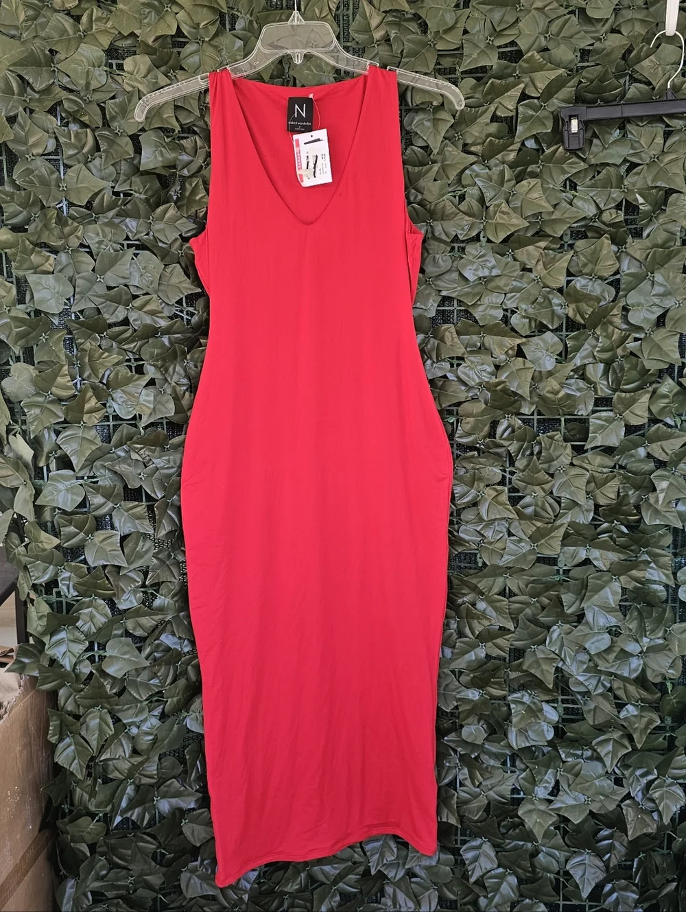Naked Wardrobe Women's Red V-Neck Tank Maxi Bodycon Dress NWT - Picture 1 of 11